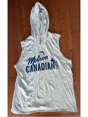 Men's Molson Canadian Gray Blue Sleeveless Hoodie XL